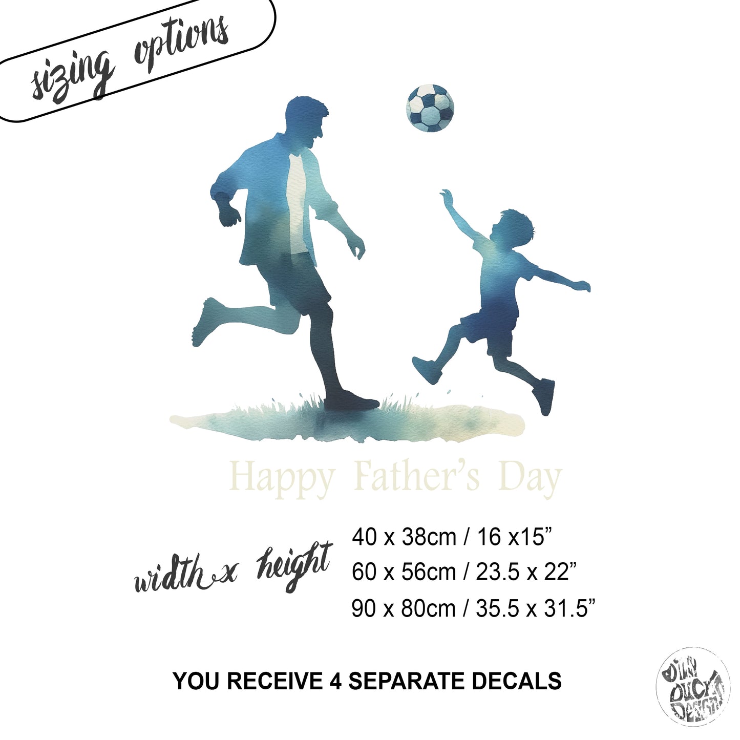 Happy Father's Day Retail Window Cling Sticker - Blue Watercolour Dad & Son Playing Football