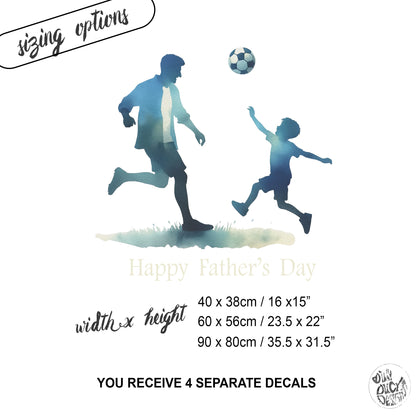 Happy Father's Day Retail Window Cling Sticker - Blue Watercolour Dad & Son Playing Football