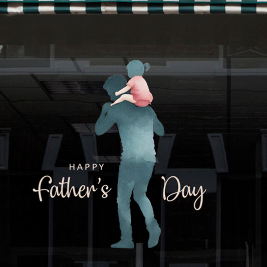 Father's Day Window Cling Decal for Retail Shop Displays - Daughter on Dad's Shoulders