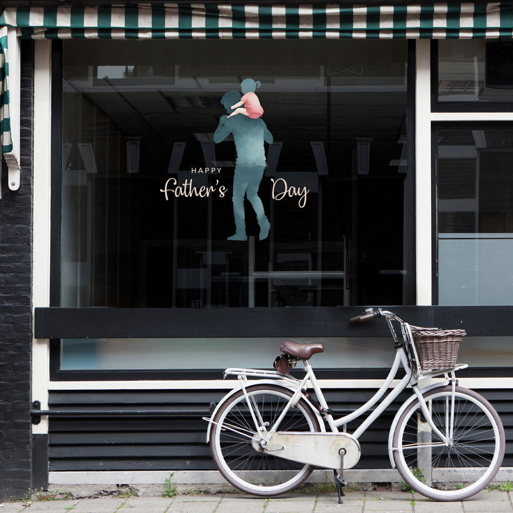 Father's Day Window Cling Decal for Retail Shop Displays - Daughter on Dad's Shoulders