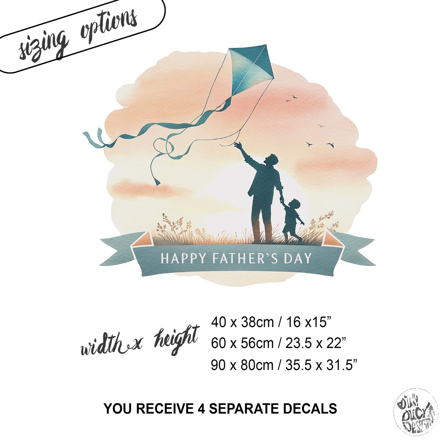 Father's Day Window Display Cling for Shops & Businesses - Dad Flying Kite with Child