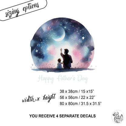 Father's Day Window Cling Decal for Retail Shop Displays - Dad & Daughter with Blue Starry Night Sky