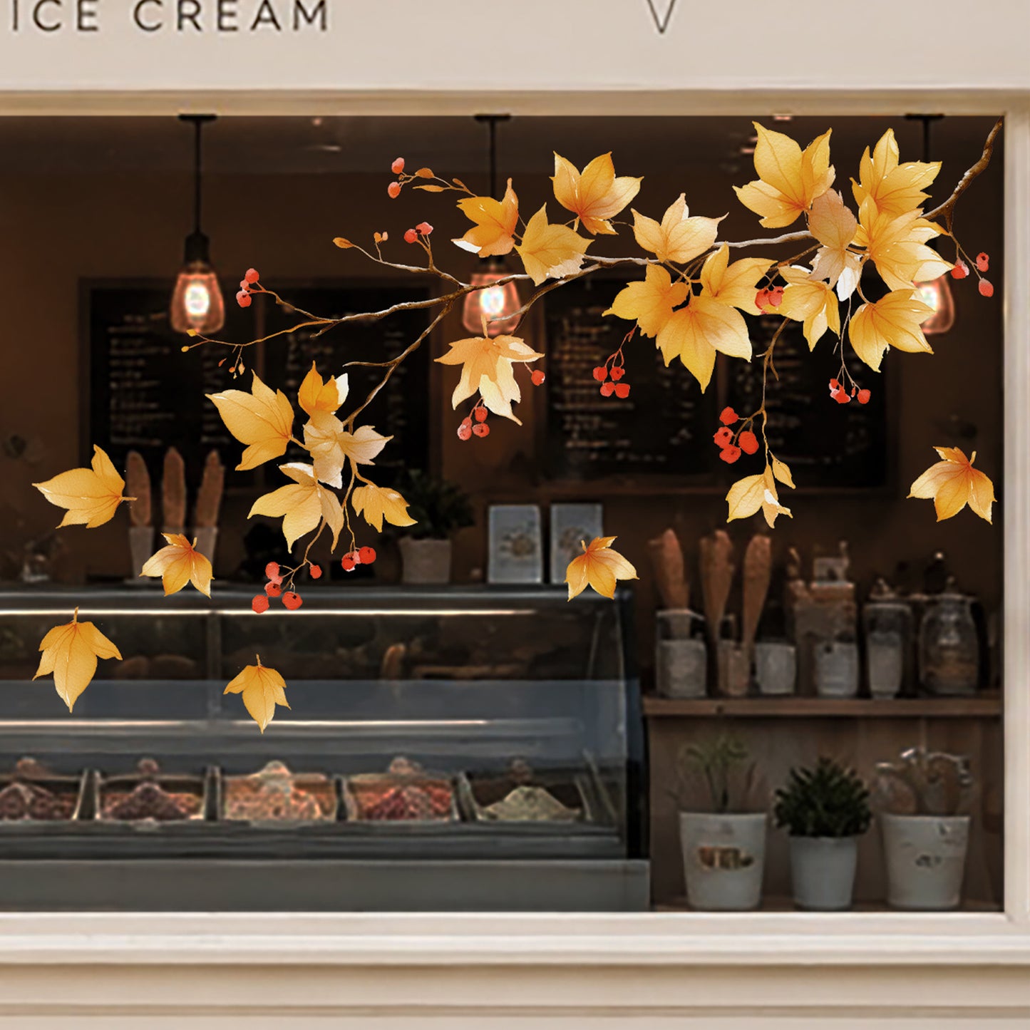 Fall Branch & Leaves Shop Window Cling for Autumn Decor