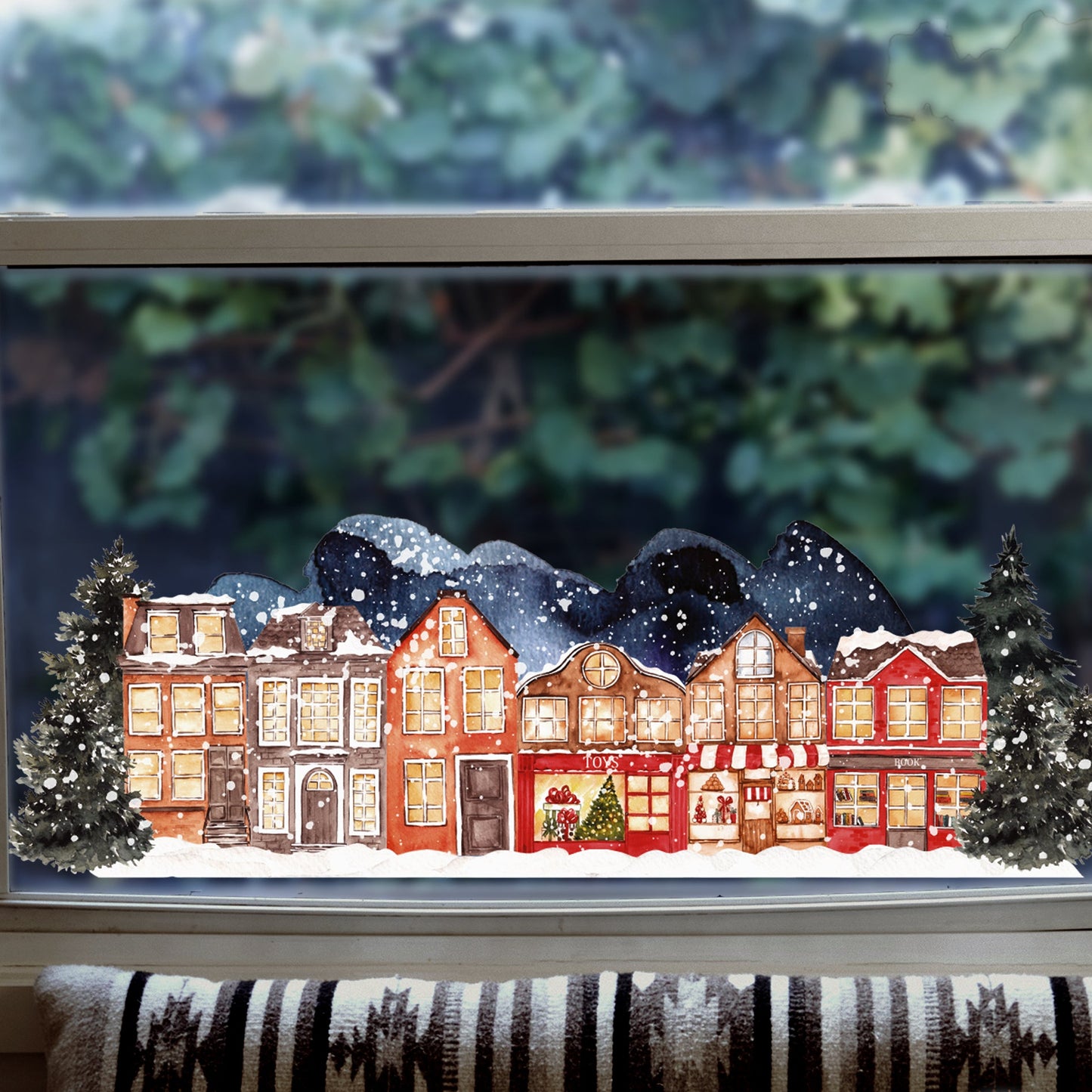 Festive Town Winter Village Window Decal