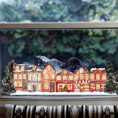Festive Town Winter Village Window Decal