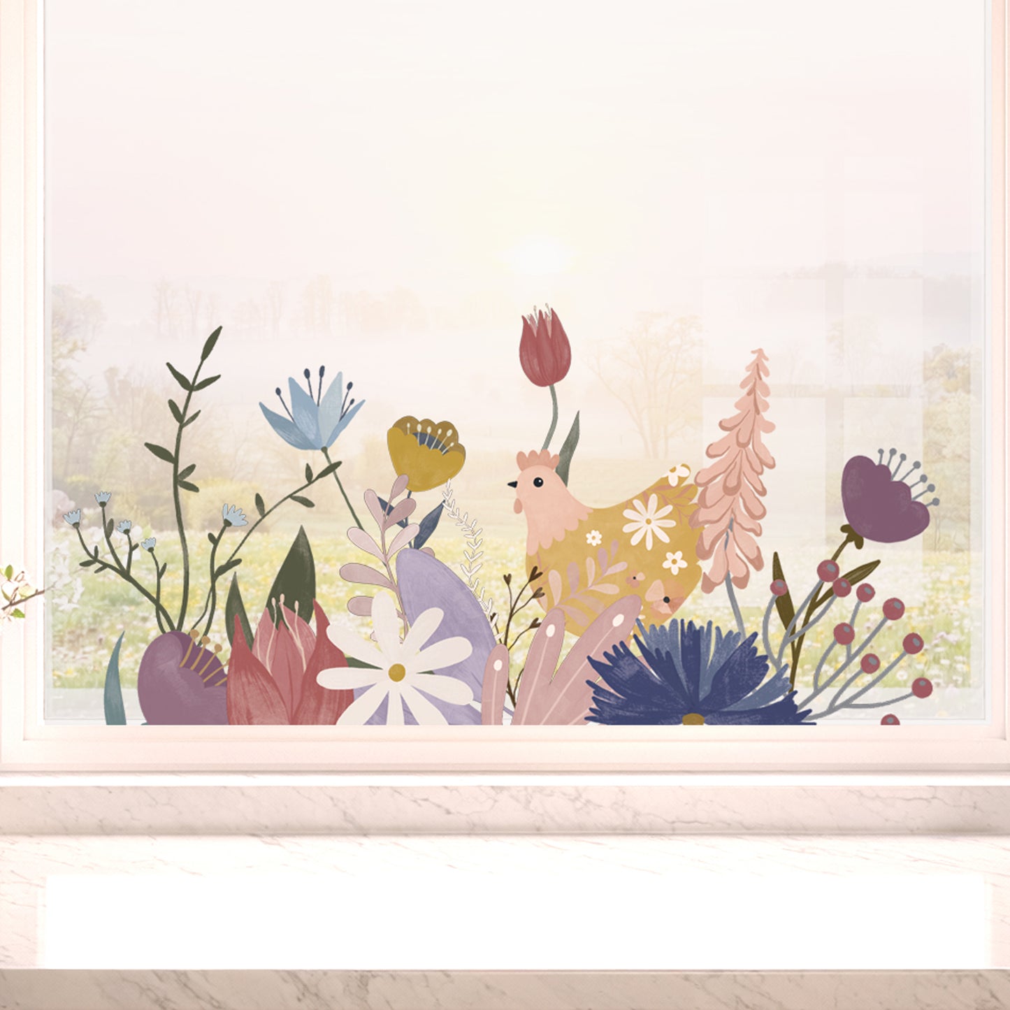 Spring Flowers Hen Window Decal