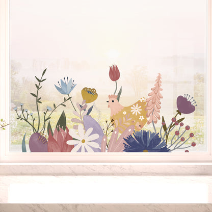 Spring Flowers Hen Window Decal