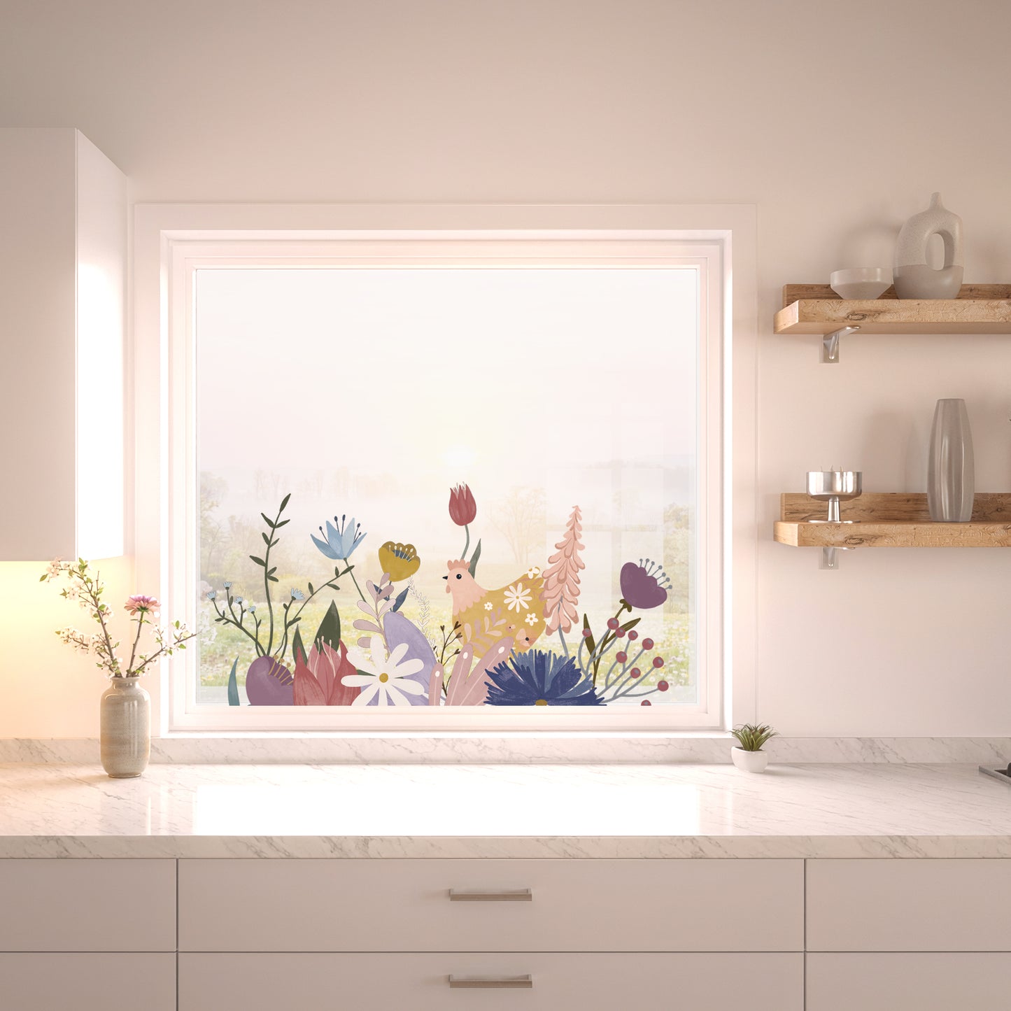 Spring Flowers Hen Window Decal