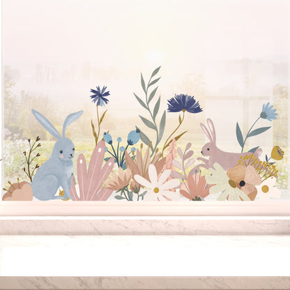 Easter Rabbit Flowers Window Decal