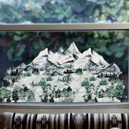 Winter Forest Mountain Window Decal Border