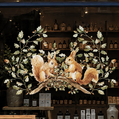 Squirrel & Forest Leaves Shop Window Cling for Autumn Display