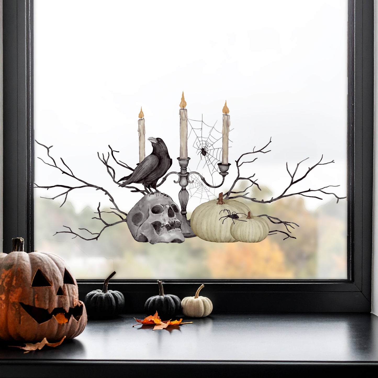 Gothic Crow Candelabra Window Decal
