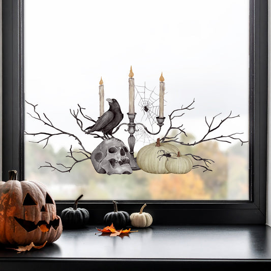 Gothic Crow Candelabra Window Decal
