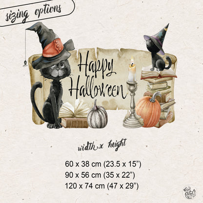 Happy Halloween Quote Black Cat with Pumkins Window Decal