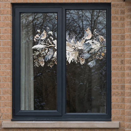 Christmas Snowy Birds on Branches Window Decoration - Reusable Winter Clings for Shops & Homes