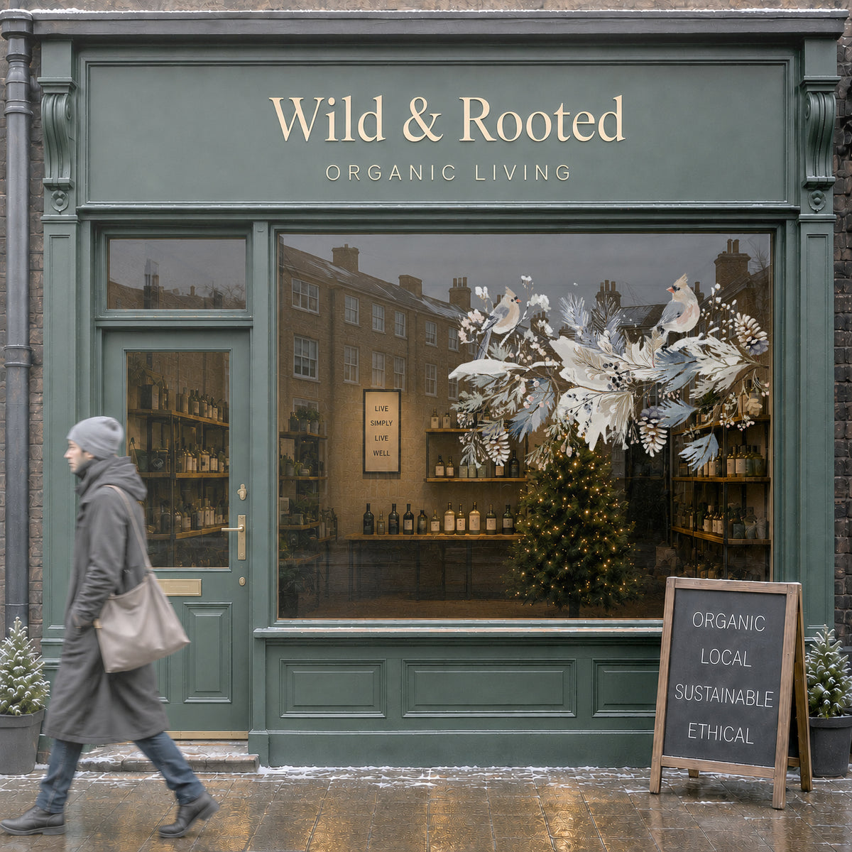 Christmas Snowy Birds on Branches Window Decoration - Reusable Winter Clings for Shops & Homes