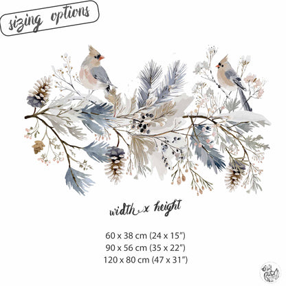 Christmas Snowy Birds on Branches Window Decoration - Reusable Winter Clings for Shops & Homes