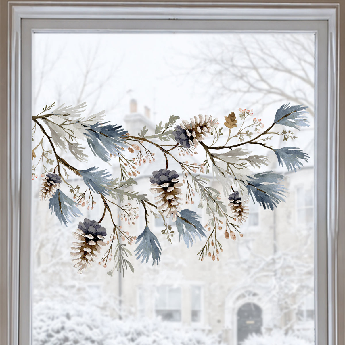 Christmas Snowy Pine Window Decoration - Reusable Winter Clings for Shops & Homes