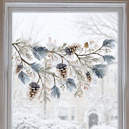 Christmas Snowy Pine Window Decoration - Reusable Winter Clings for Shops & Homes