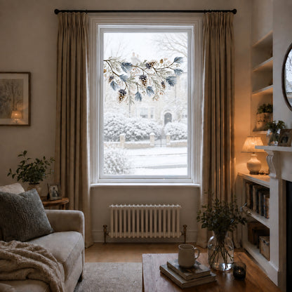 Christmas Snowy Pine Window Decoration - Reusable Winter Clings for Shops & Homes