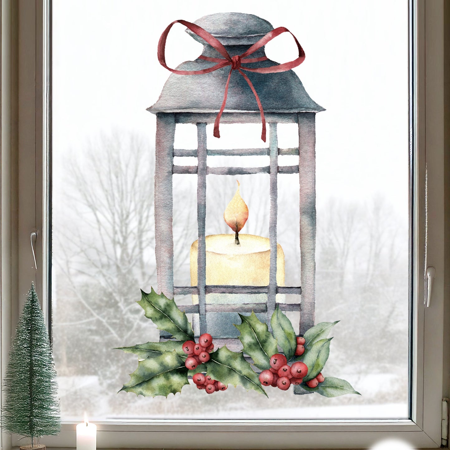 Christmas Lantern & Holly Window Decal