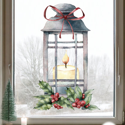 Christmas Lantern & Holly Window Decal
