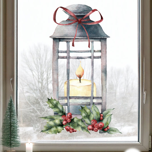Christmas Lantern & Holly Window Decal