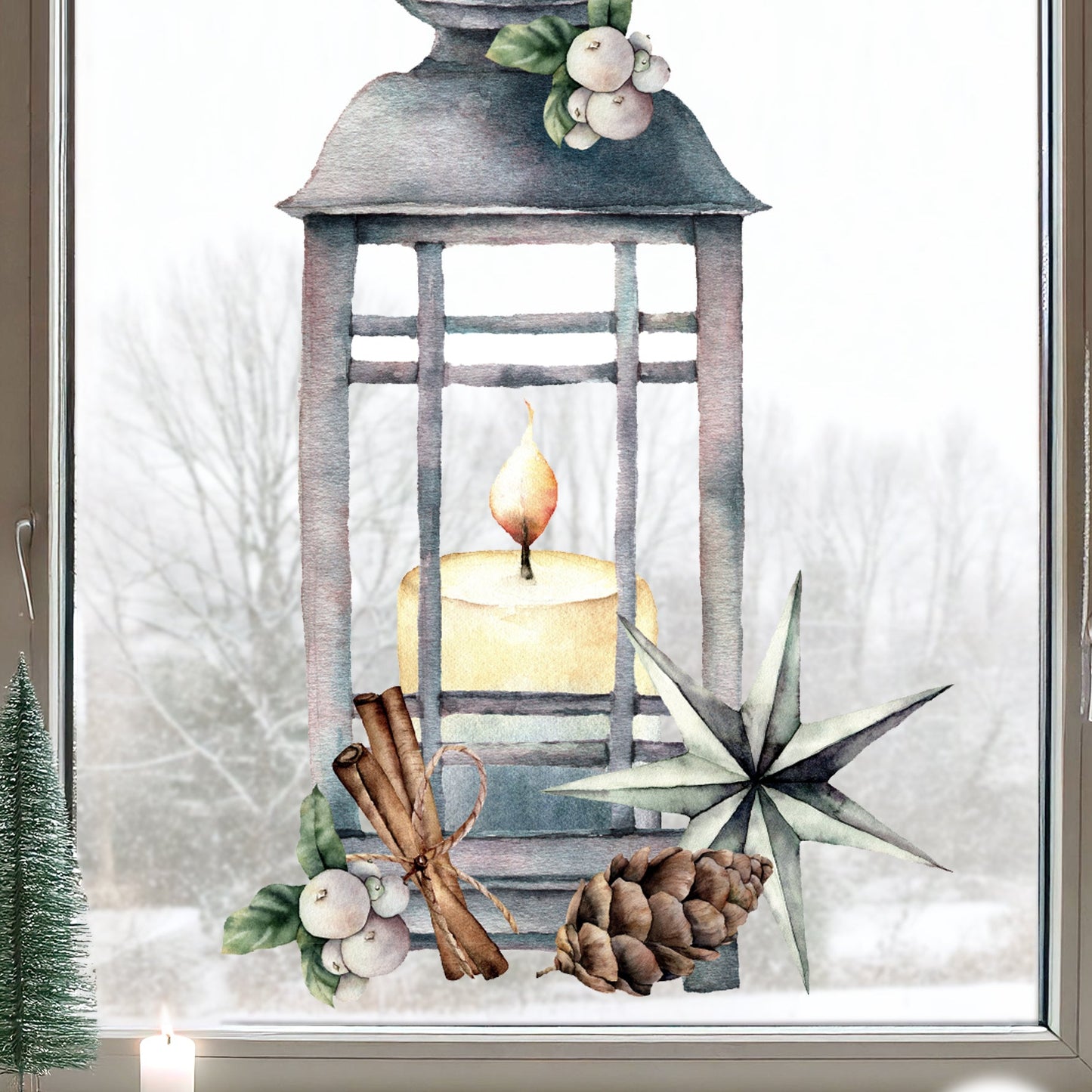 Christmas Lantern & Star Window Decal