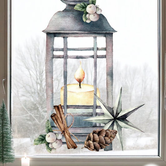 Christmas Lantern & Star Window Decal