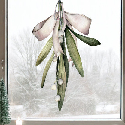 Christmas Mistletoe & Bow Window Decal