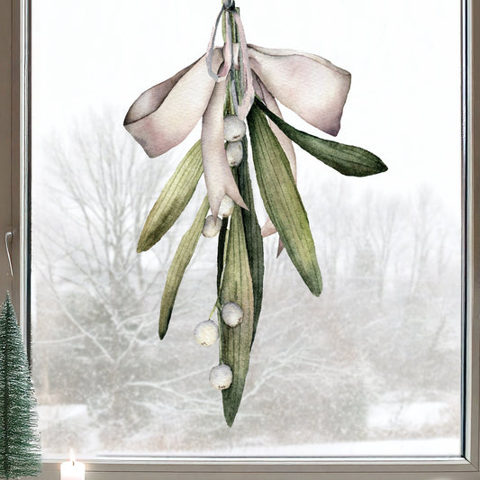 Christmas Mistletoe & Bow Window Decal