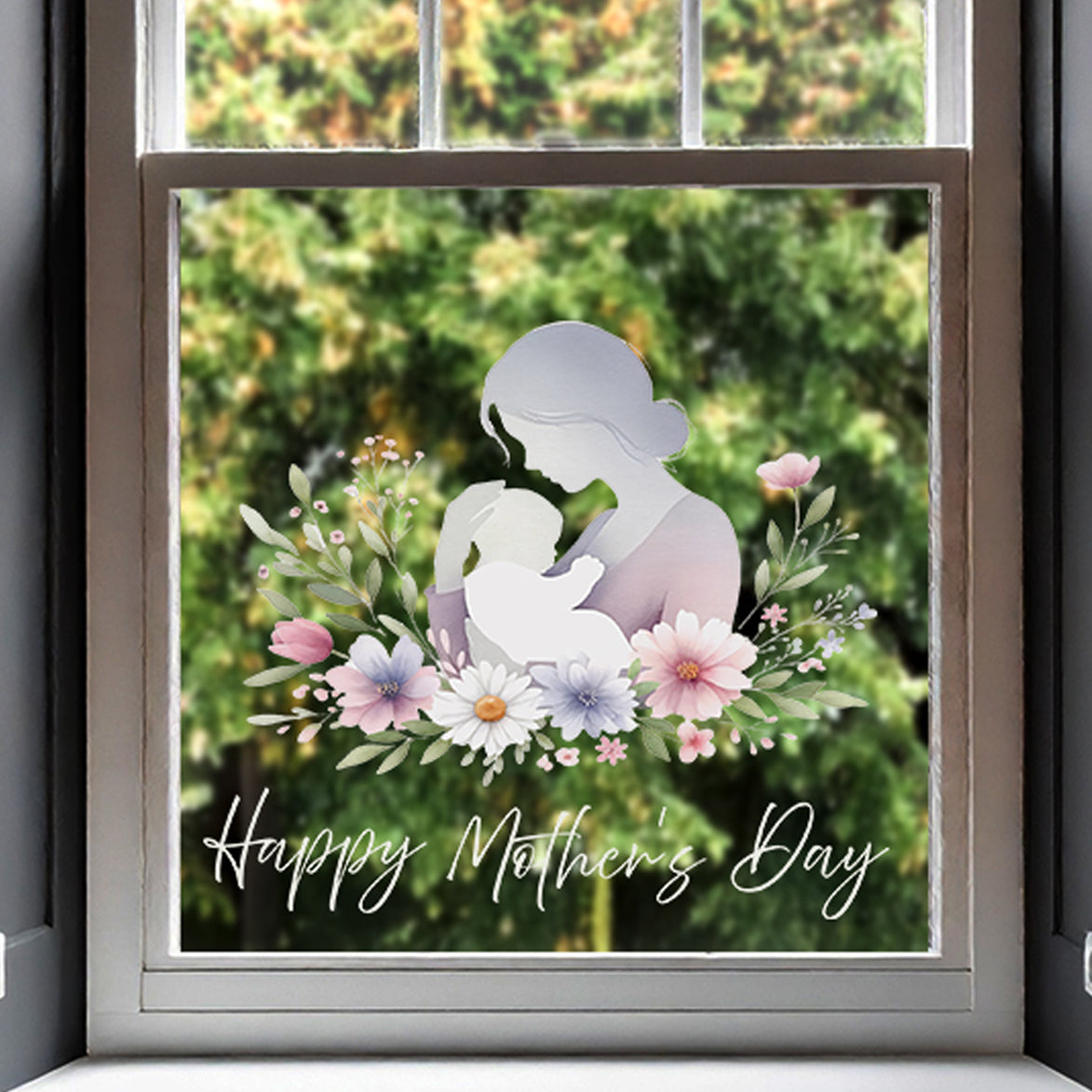 Mother & Baby with Daisy Flowers Mother's Day Window Decal
