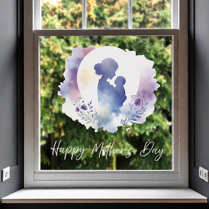Mother & Baby with Moon and Flowers Mother's Day Window Decal