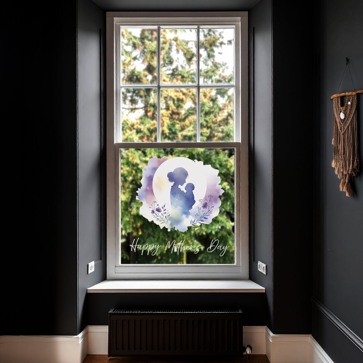 Mother & Baby with Moon and Flowers Mother's Day Window Decal