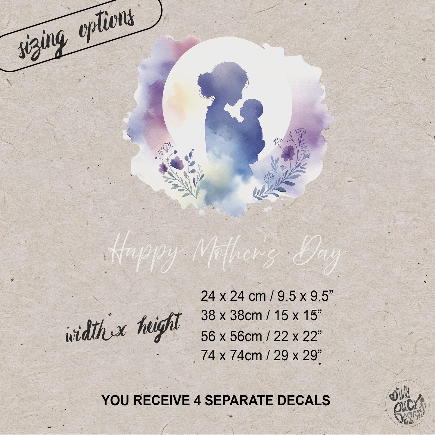 Mother & Baby with Moon and Flowers Mother's Day Window Decal