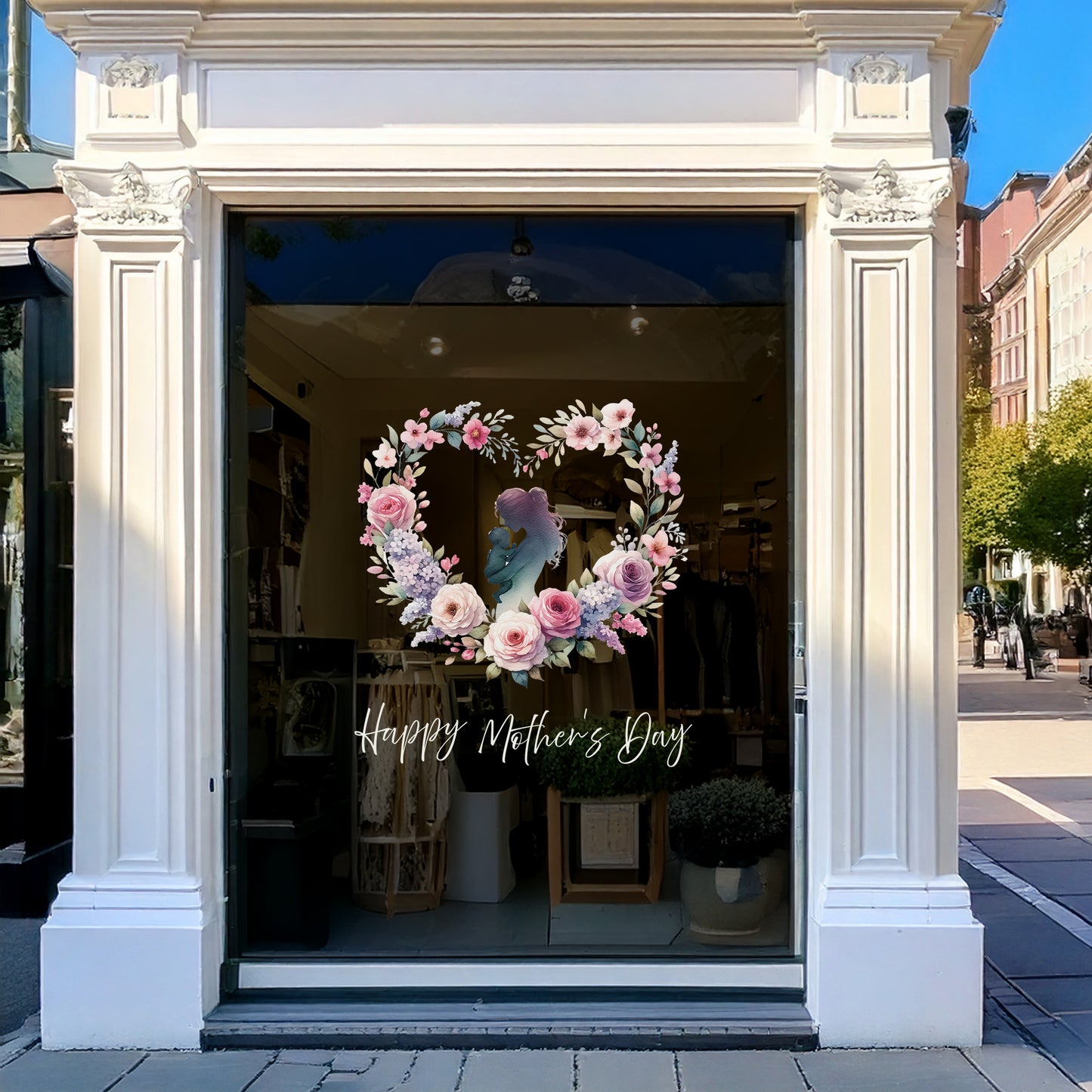Mother & Baby in Floral Heart Mother's Day Window Decal