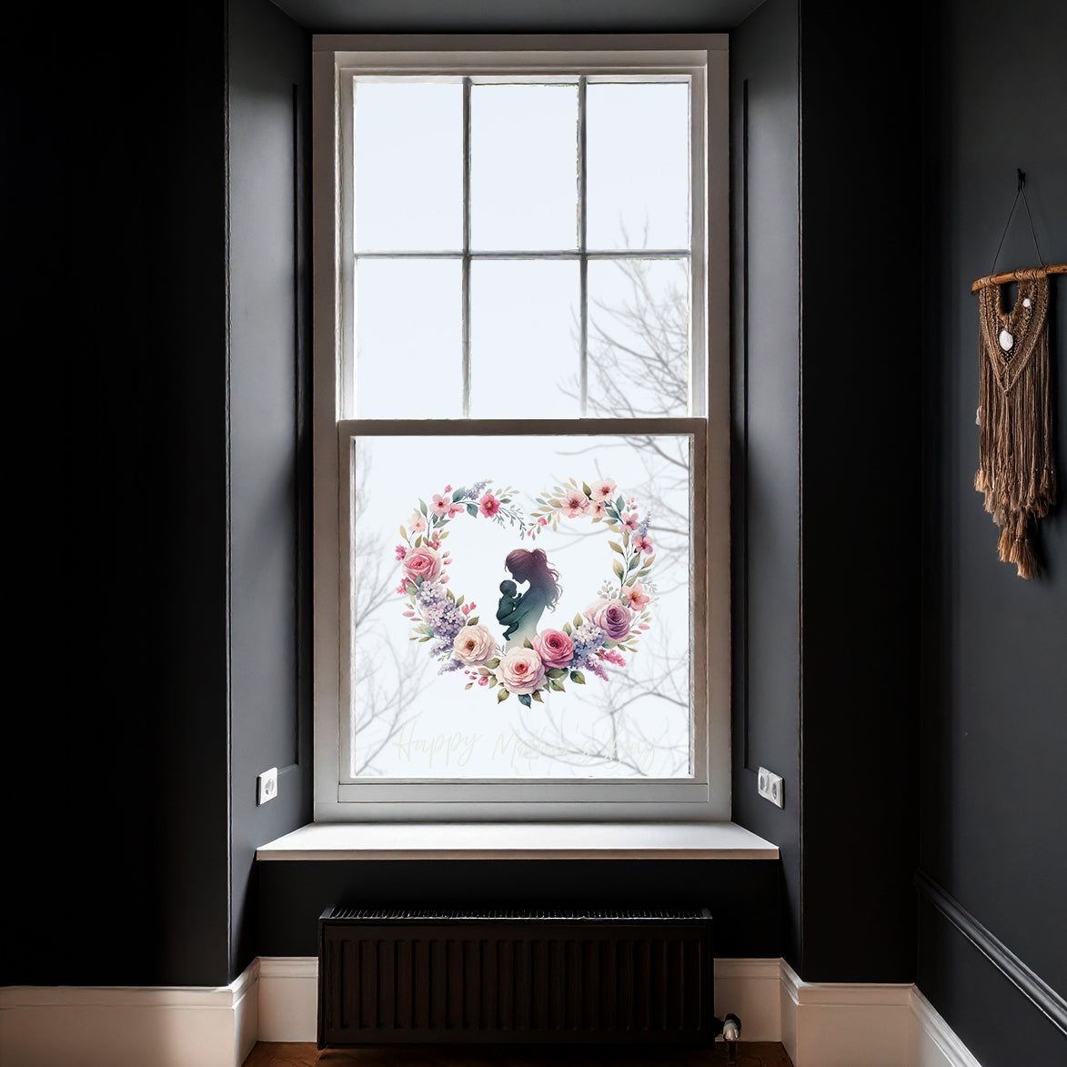Mother & Baby in Floral Heart Mother's Day Window Decal