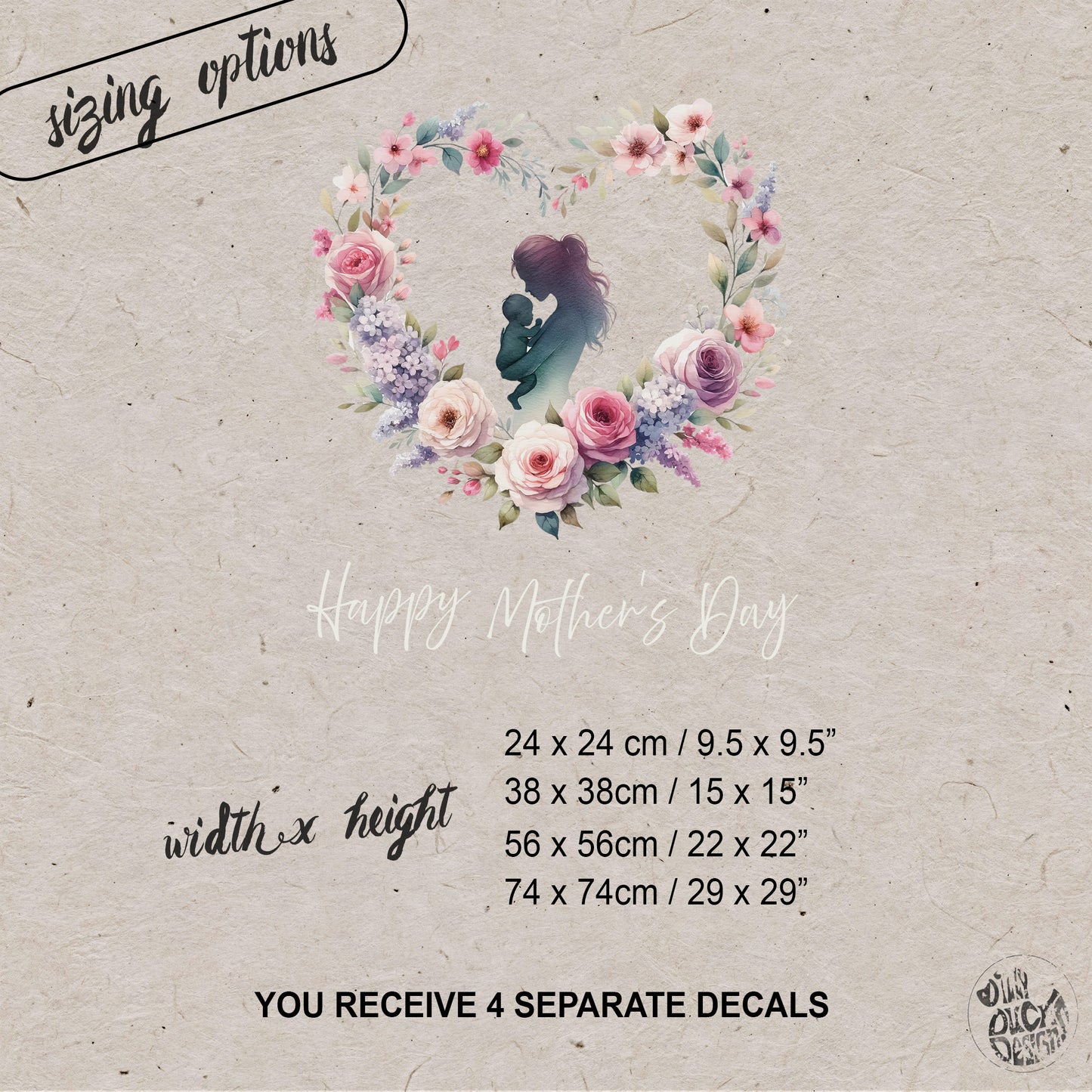 Mother & Baby in Floral Heart Mother's Day Window Decal