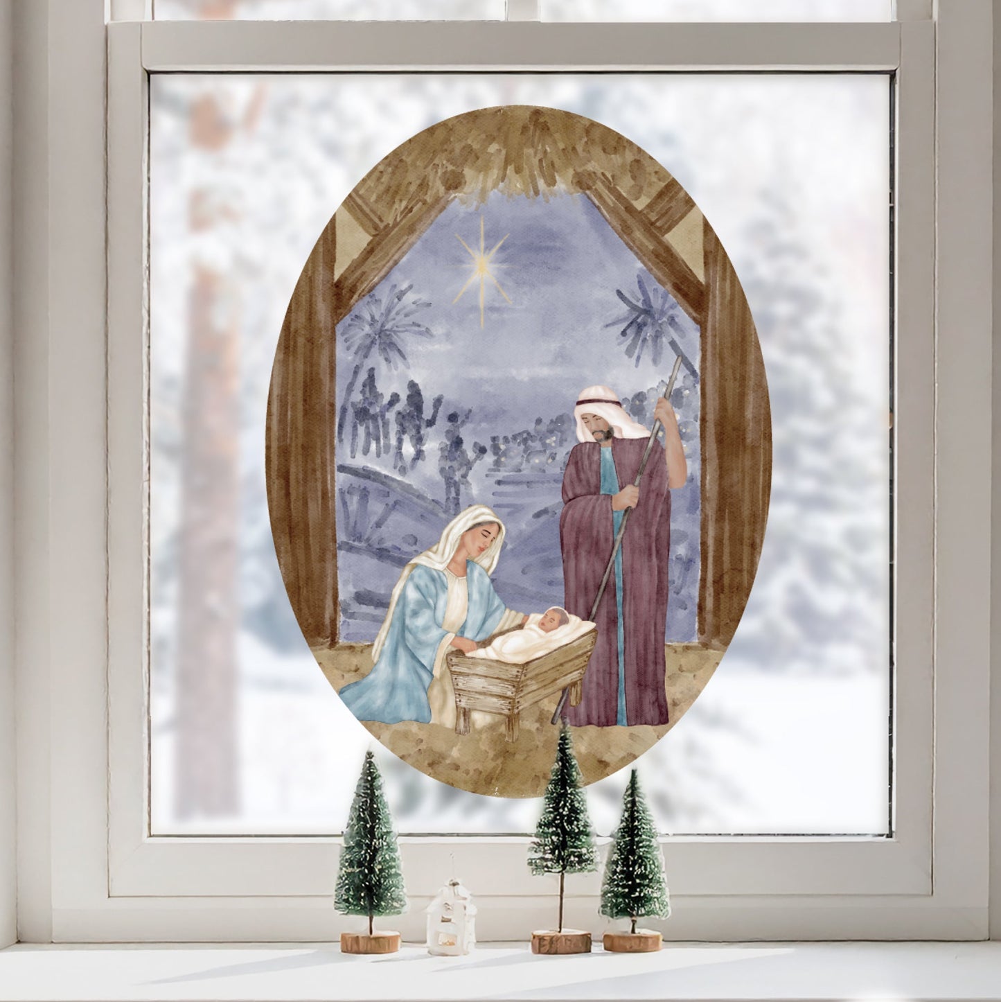 Nativity Scene Decal - Oval