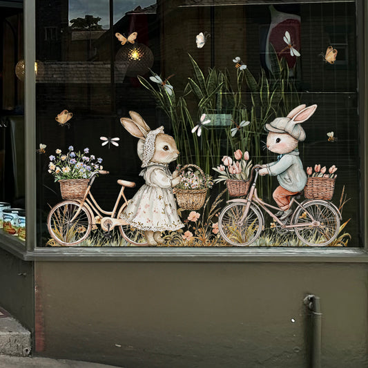 Easter Bunny Rabbits on Bikes Window Decal