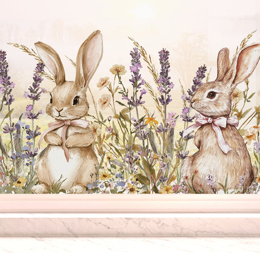 Easter Bunny Rabbits in Flower Meadow Window Decal