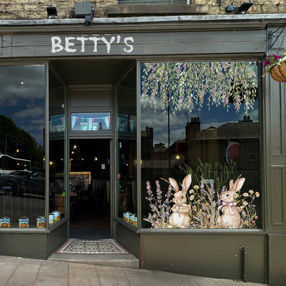 Easter Bunny Rabbits in Flower Meadow Window Decal