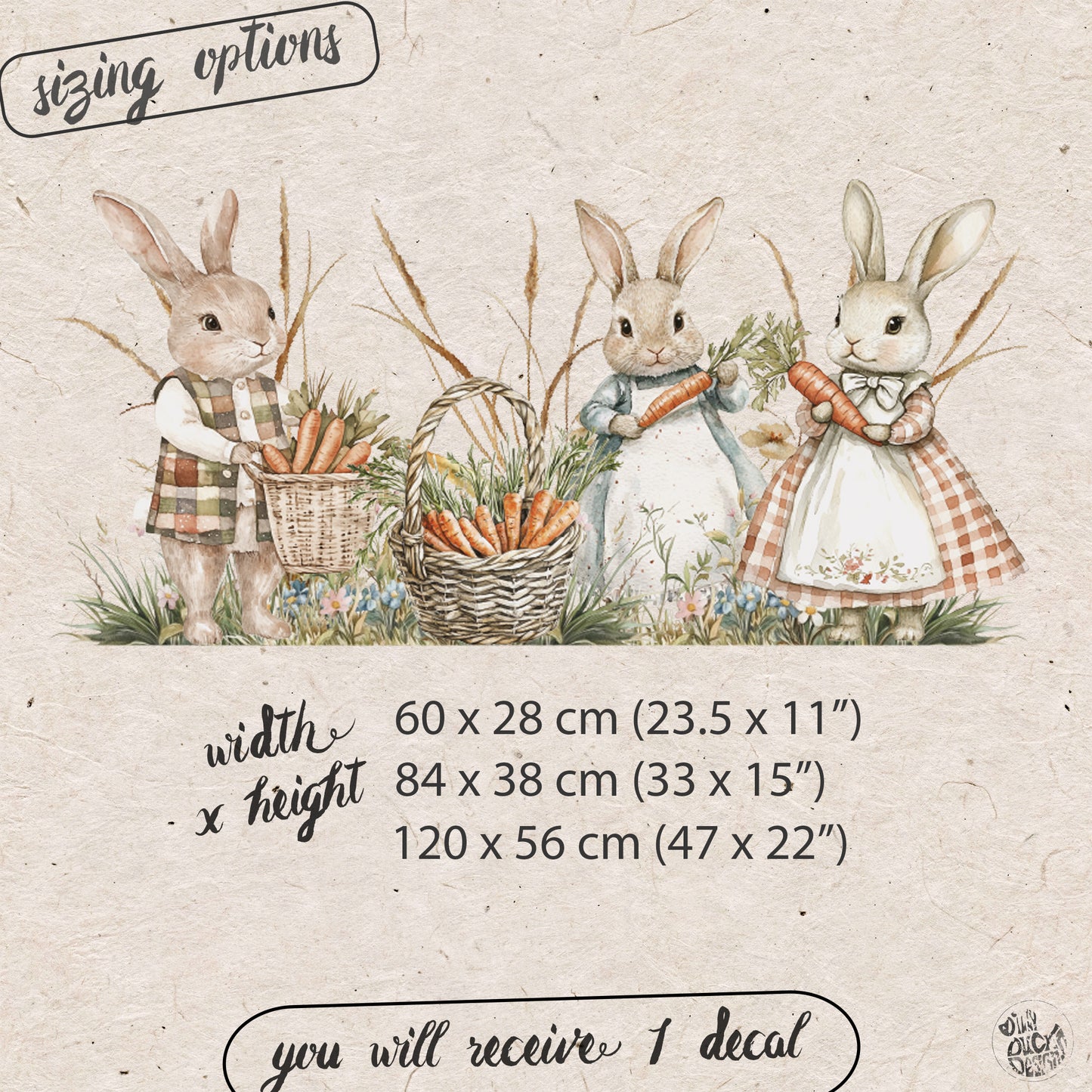 Easter Bunny Rabbits with Carrots Window Decal