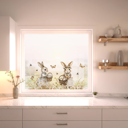 Easter Bunny Rabbits with Easter Eggs Window Decal