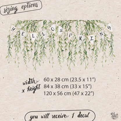 Hello Spring Bunting Quote Leafy Window Decal Border