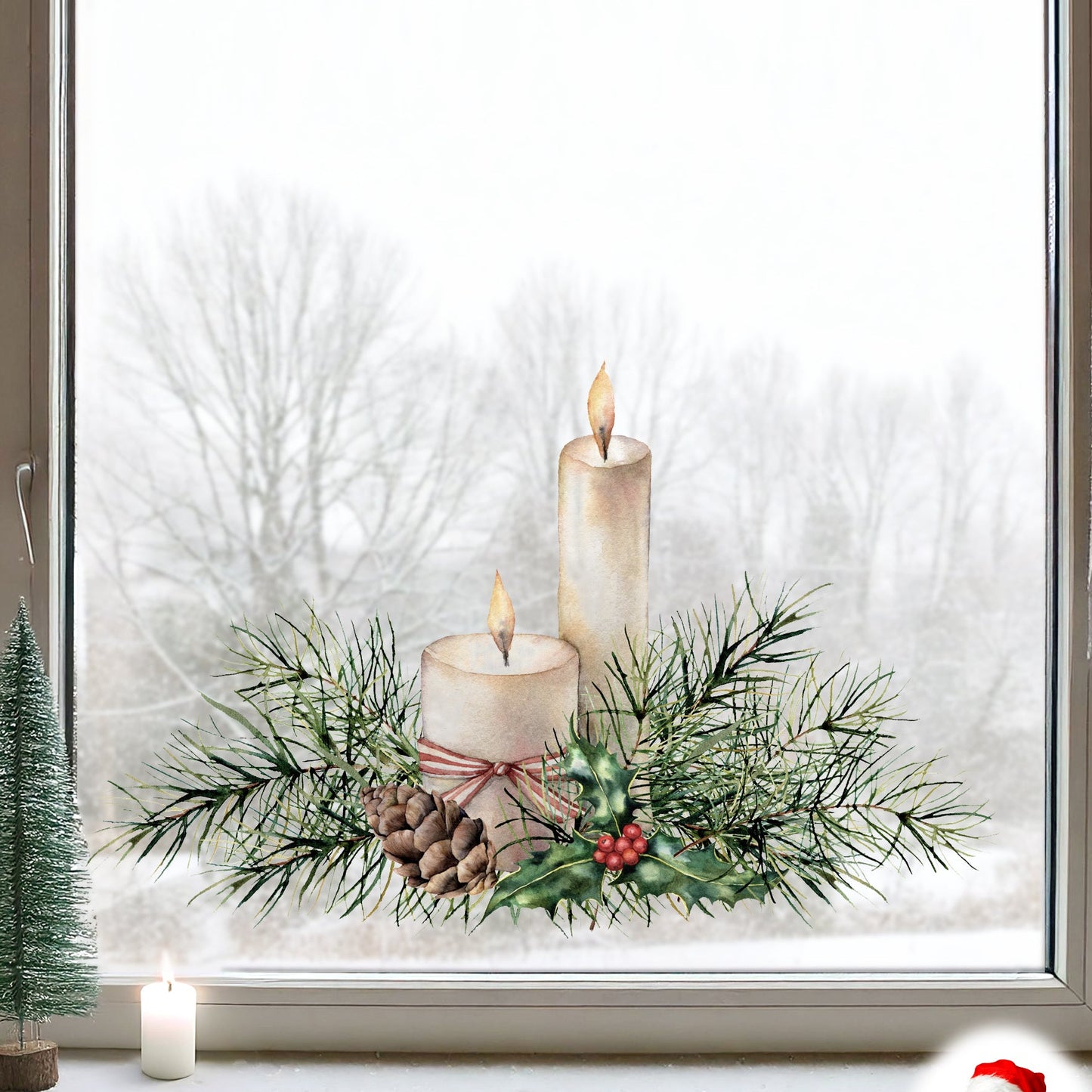 Christmas Pine Candle Window Decal