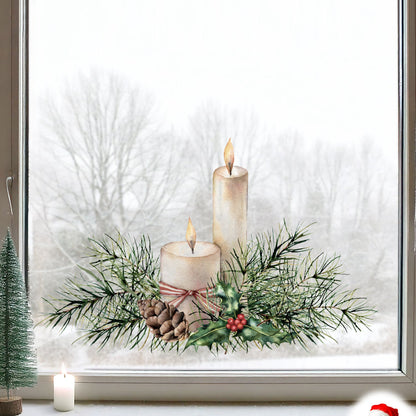 Christmas Pine Candle Window Decal