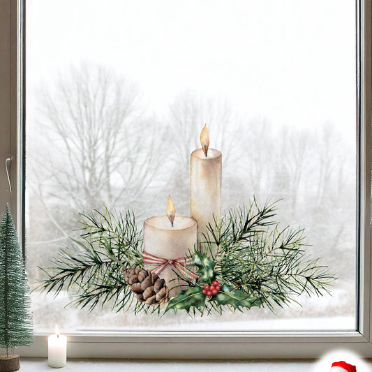 Christmas Pine Candle Window Decal