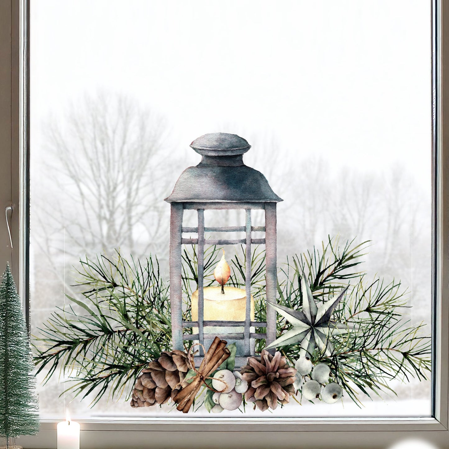 Christmas Pine Lantern Window Decal