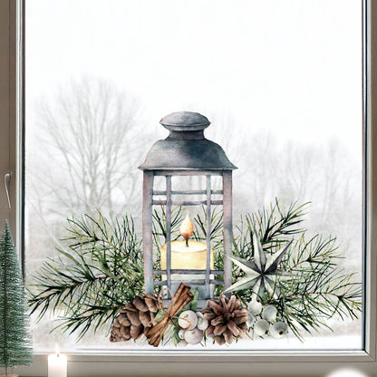 Christmas Pine Lantern Window Decal